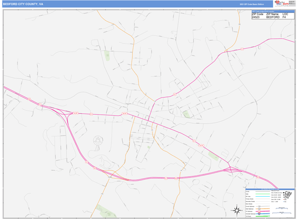 Bedford City County, VA Zip Code Wall Map